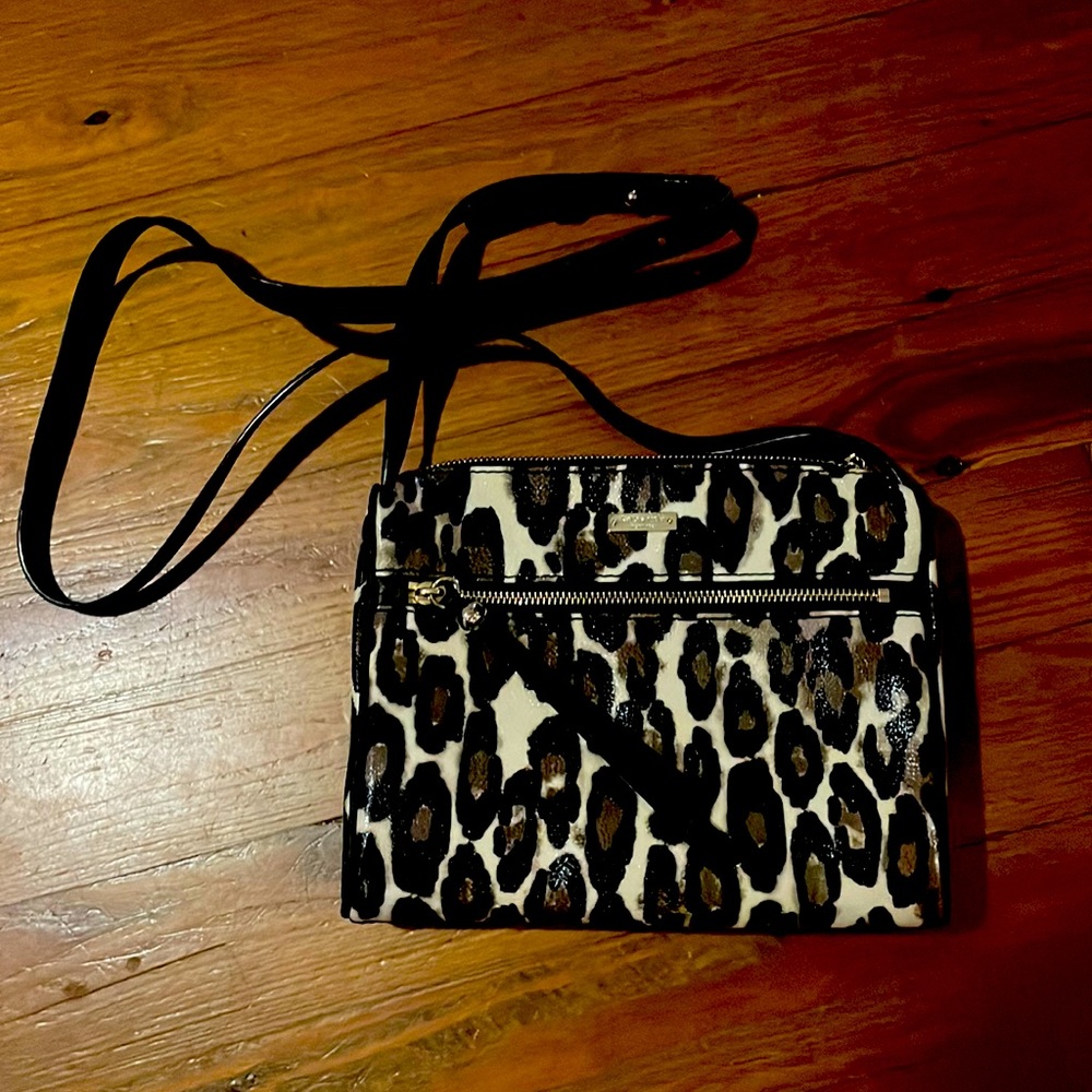 Charles Street Cayli Leopard Print Vinyl and Leather Cross Body Bag